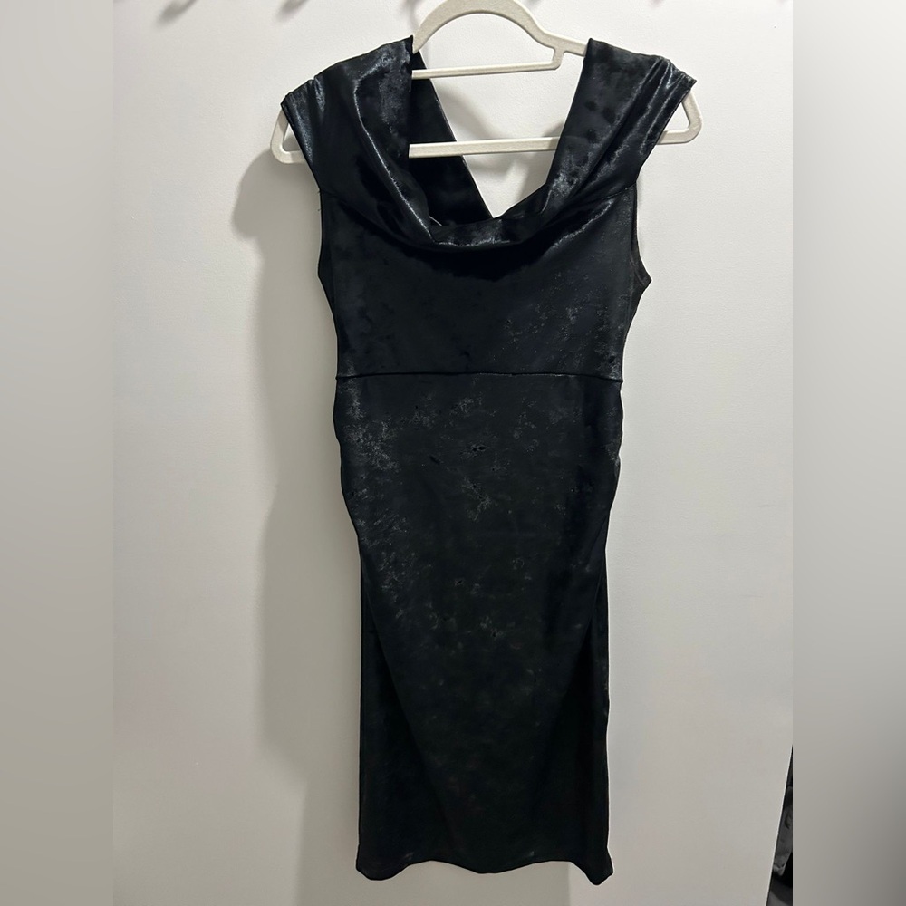 MATERNITY black crushed velvet off the shoulder formal dress
